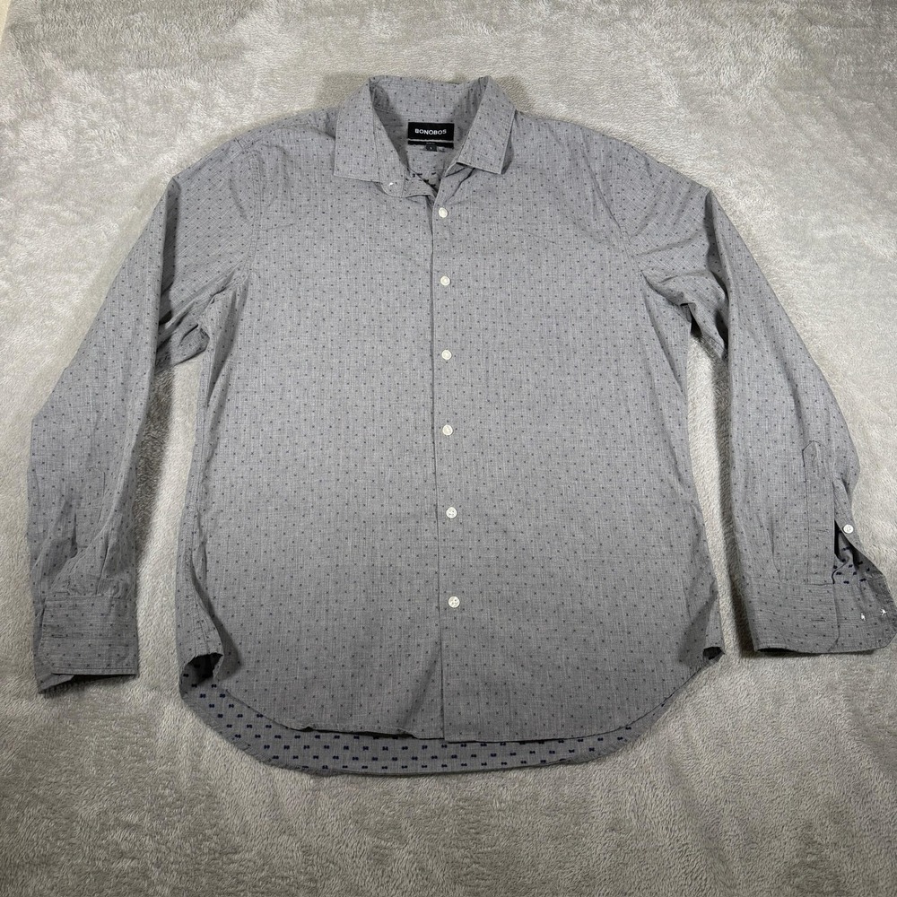 Bonobos Shirt Mens Large Gray Micro Dot Slim‎ Fit Long Sleeve Casual Button Up
